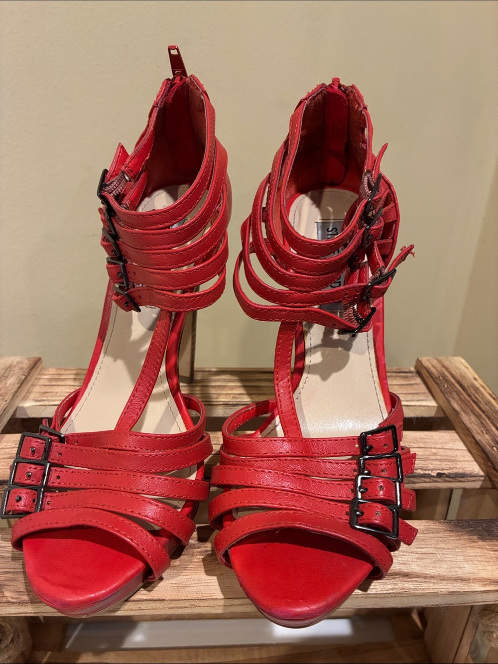 Steve Madden Red Multi-Strap High Heel Sandals